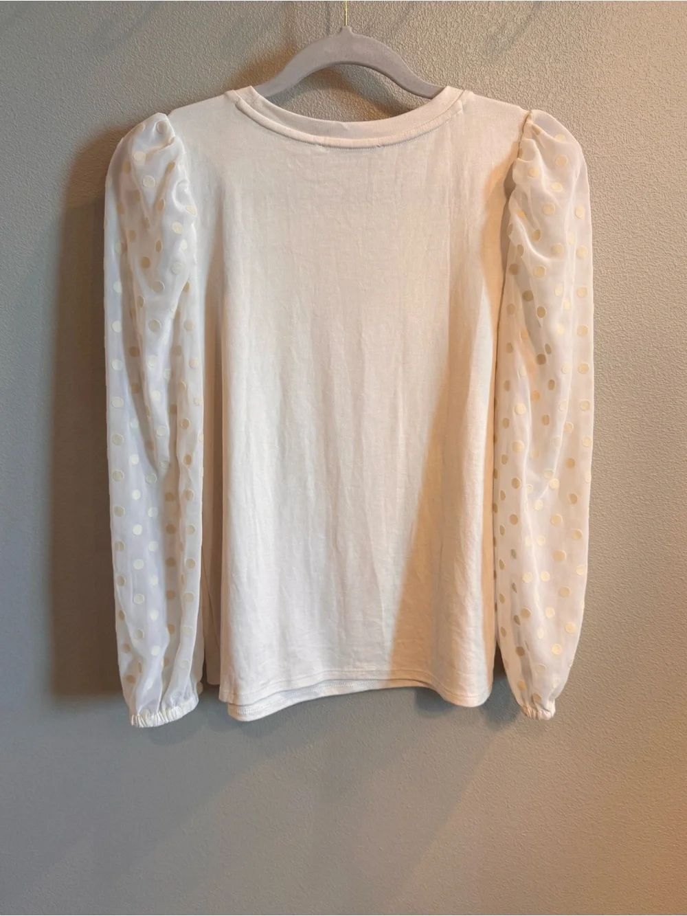 LOFT Cream Polka Dot Puff-Sleeve Top